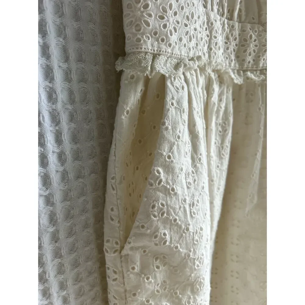 J.Crew Small 100% Cotton Antique White Cottagecore Edwardian Style‎ Eyelet Dress